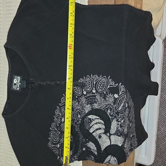 Lucky Brand Black Long Sleeve Henley with Silver Mandala - Picture 6 of 8